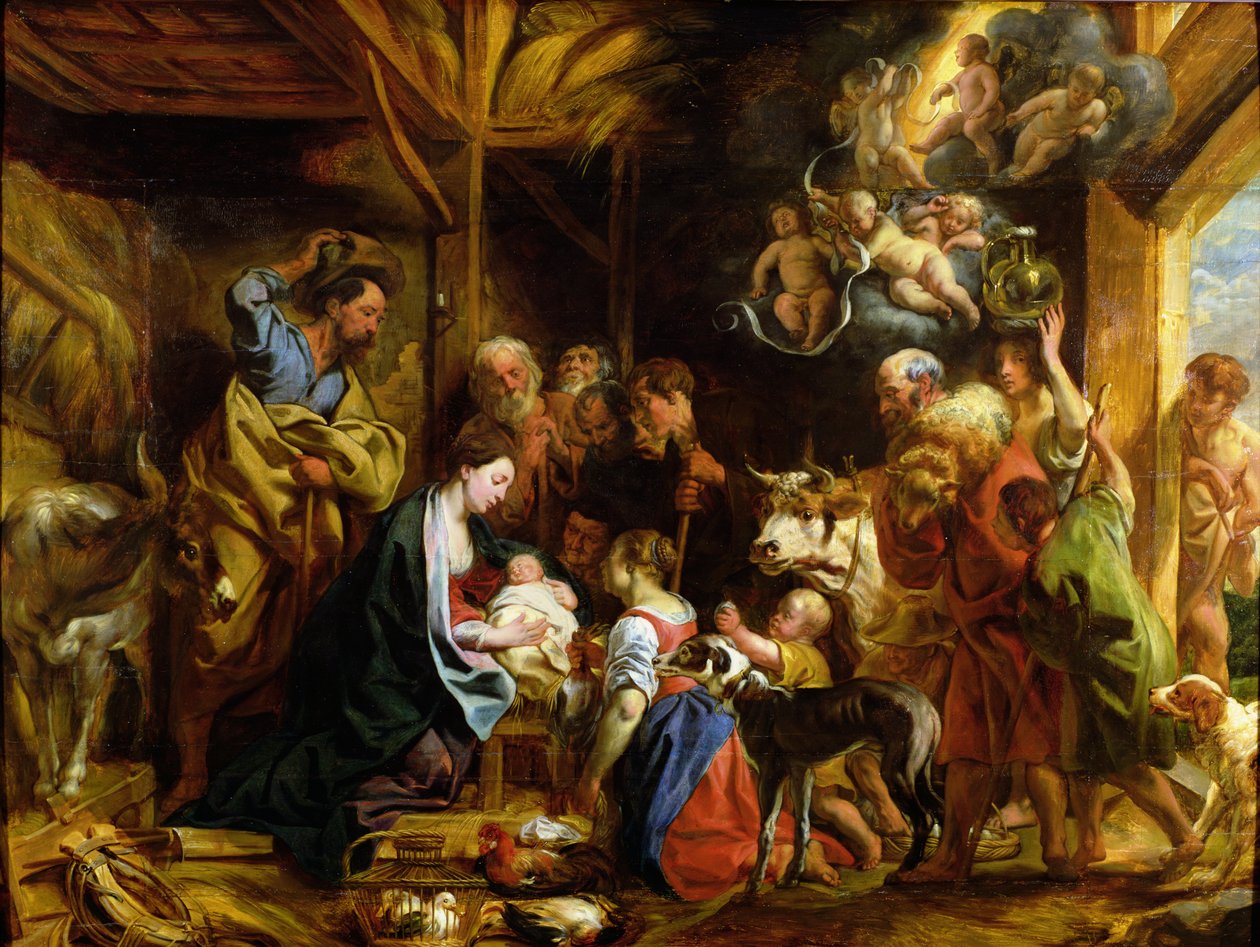 Syntymä (öljy paneeliin) tekijältä Jacob Jordaens