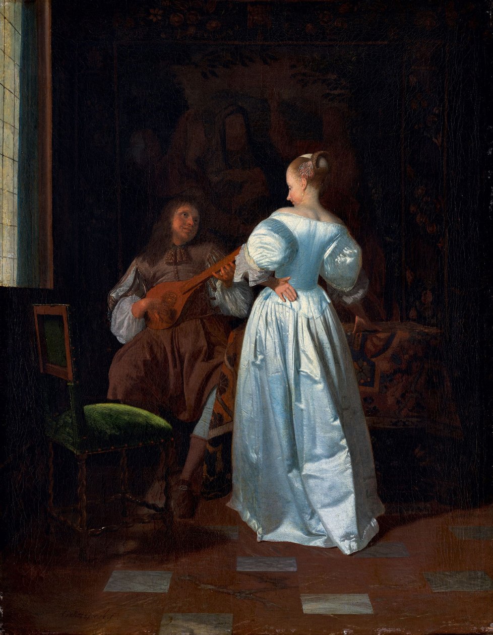 Serenadi, noin 1669 (öljy kankaalle) tekijältä Jacob Ochtervelt