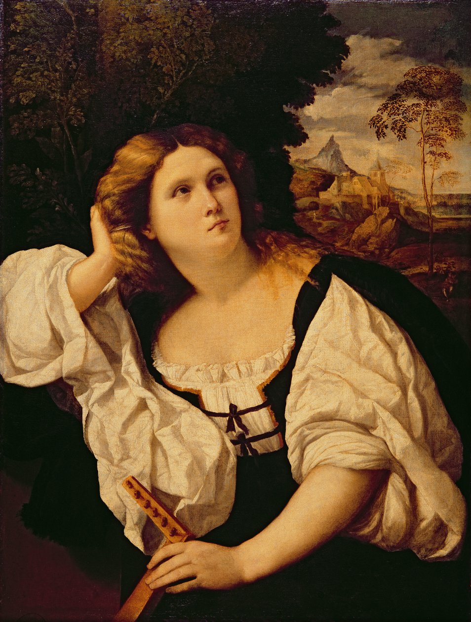 Nainen luutulla, n. 1520-25 tekijältä Jacopo Palma