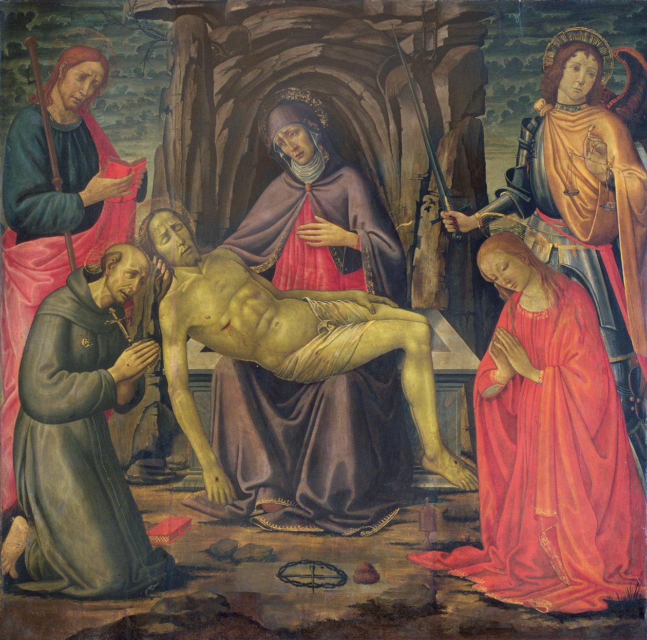 Pieta ja pyhät tekijältä Jacopo del Sellaio