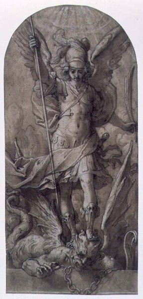 St. Michael (ruskea muste ja ruskea pesu) tekijältä Jacopo (attr.to) Ligozzi