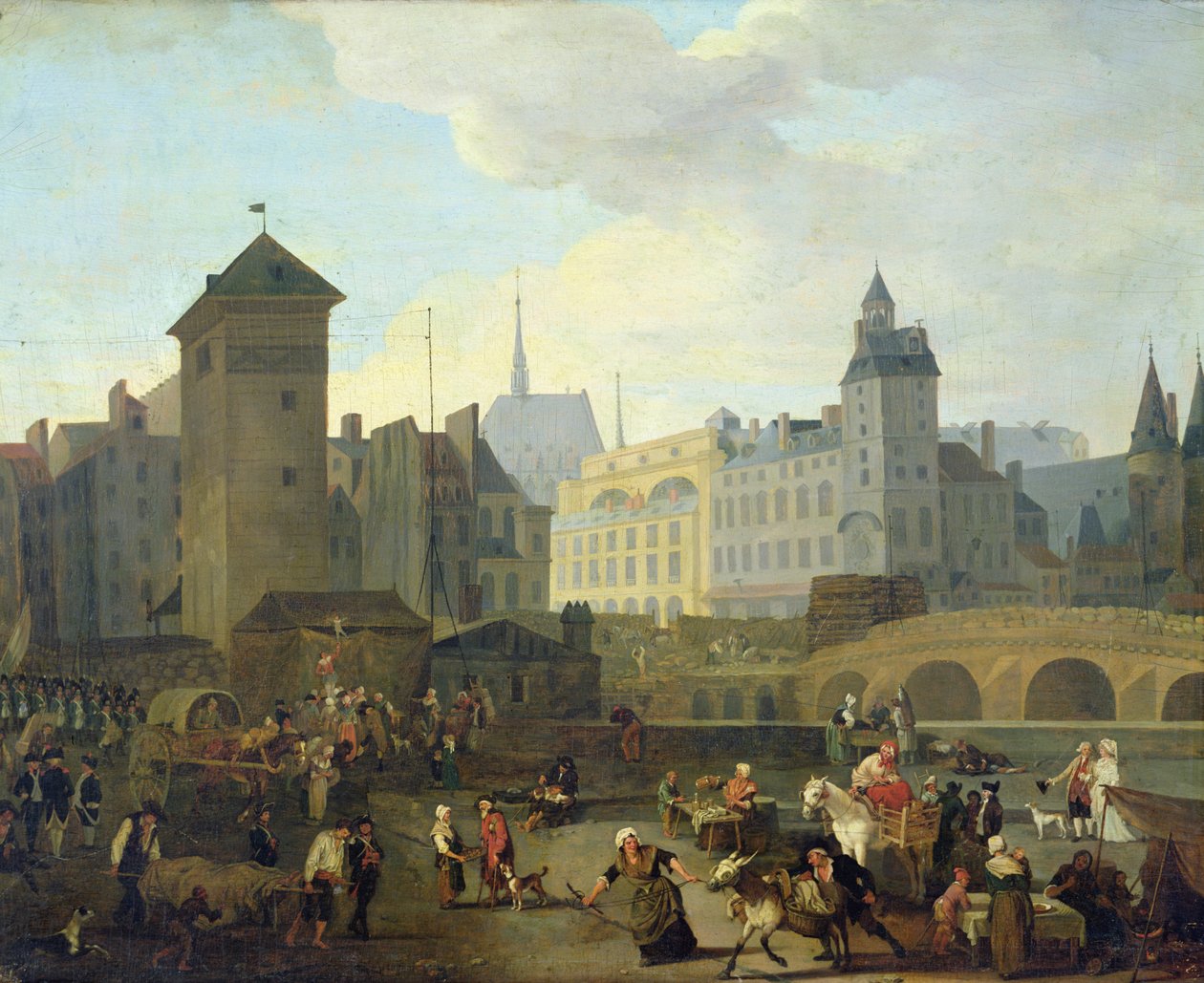 Quai de Gesvres, Palais ja Notre Dame -pumppu, n. 1791 tekijältä Jacques Albert Senave