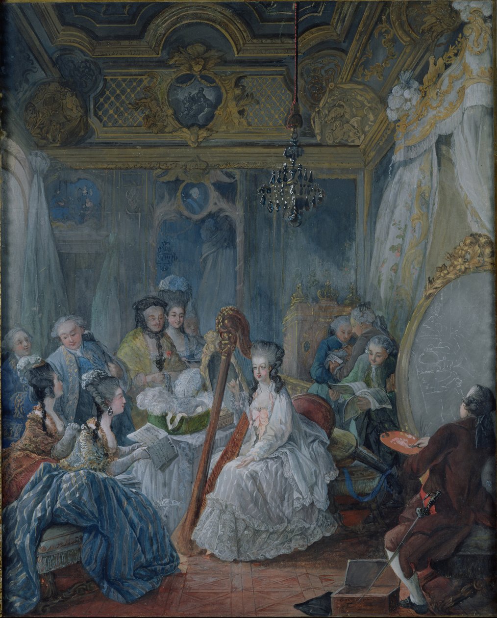 Marie Antoinette (1755-93) kammiossaan Versaillesissa vuonna 1777. tekijältä Jacques Fabien Gautier d