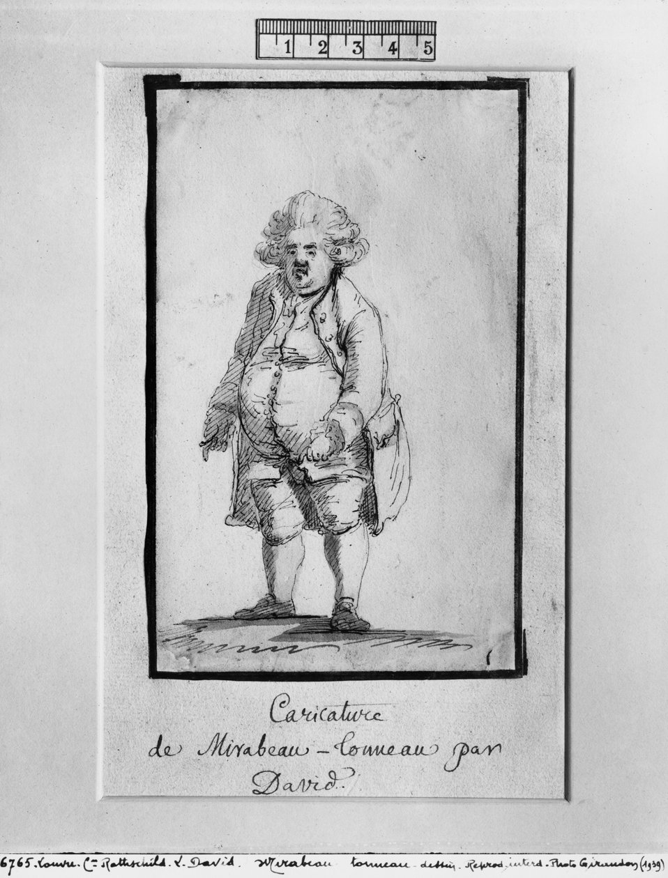 Karikatyyri Andre Boniface Louis of Riqueti, varakreivi Mirabeau, lempinimeltään Mirabeau-Tonneau (kynä ja ruskea muste ja harmaa pesu paperille) tekijältä Jacques Louis David