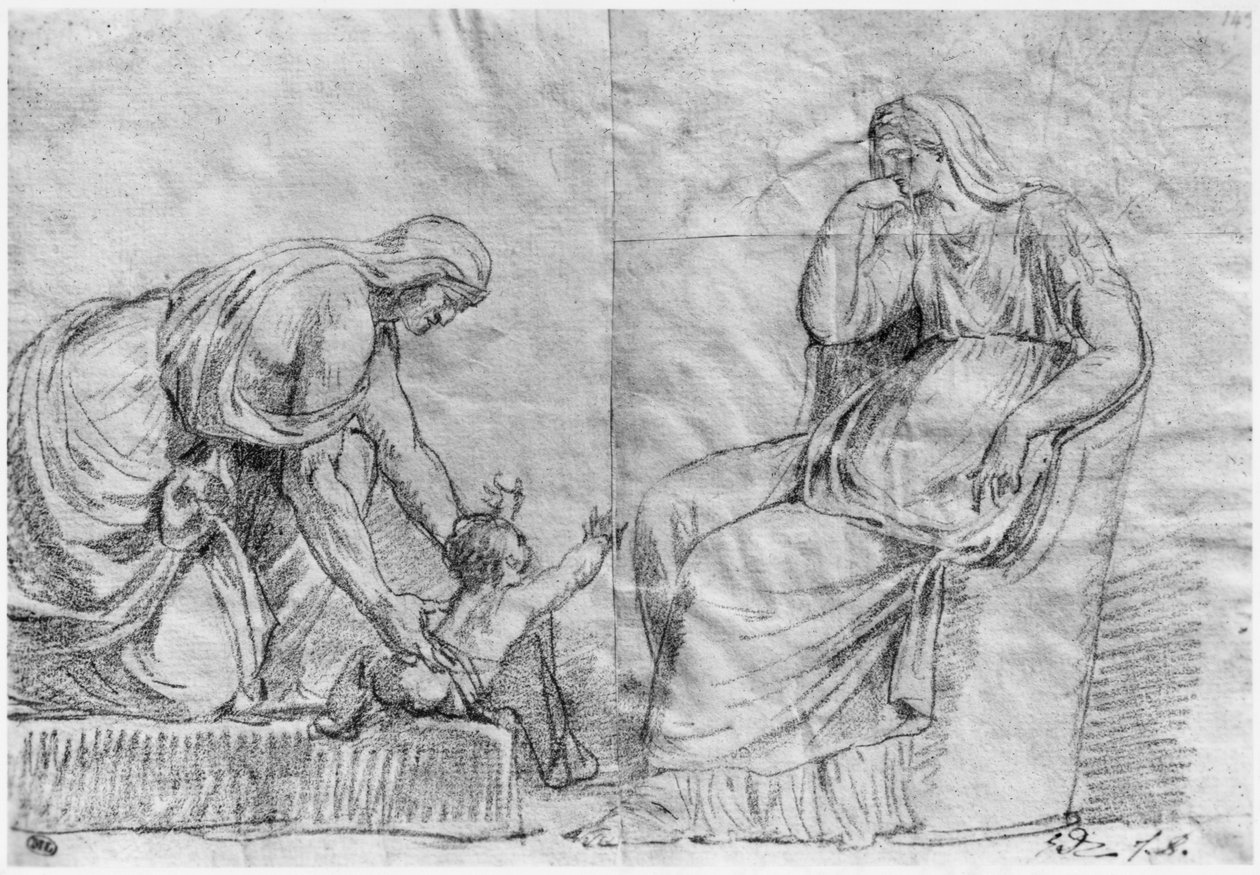 Gynaeceum-kohtaus (pierre noire paperilla) tekijältä Jacques Louis David
