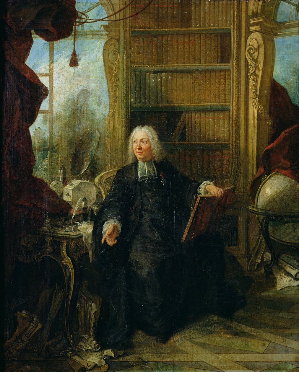Abbot Nollet (1700-70) työhuoneessaan Chateau de la Muette optisessa paviljongissa tekijältä Jacques de Lajoüe