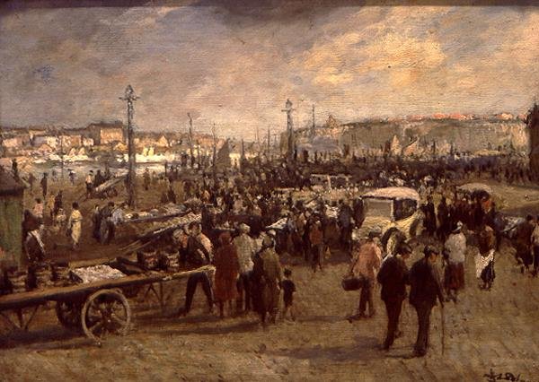 The Fish Sale (öljy kankaalle) tekijältä Jacques Emile Blanche