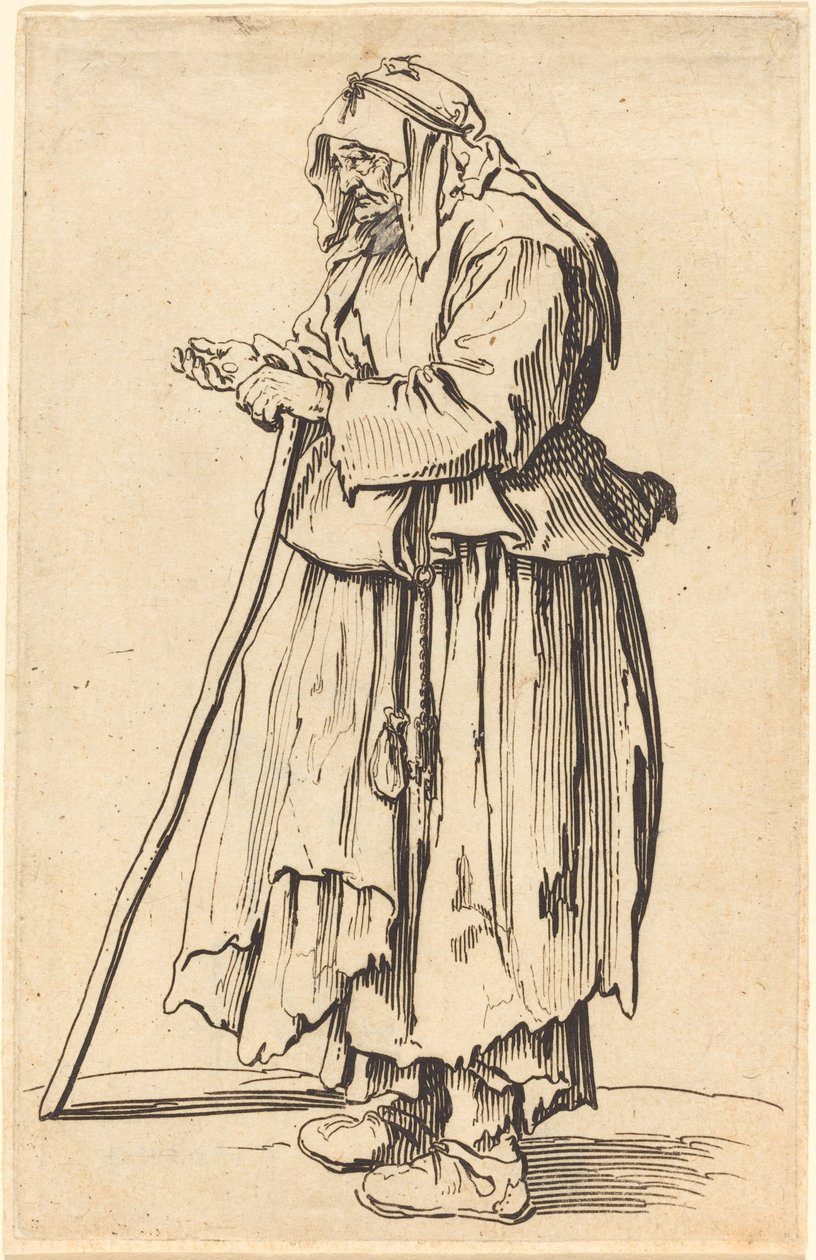 Kerjäläinen nainen vastaanottaa hyväntekeväisyyttä tekijältä Jacques Callot