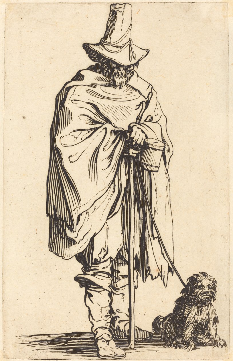 Kerjäläinen koiran kanssa, n. 1622 tekijältä Jacques Callot