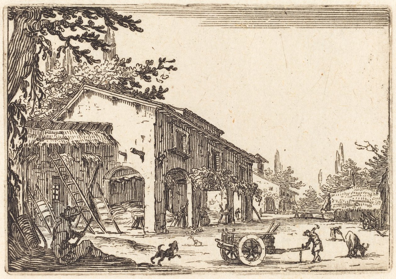 Maatilan piha, n. 1622. tekijältä Jacques Callot