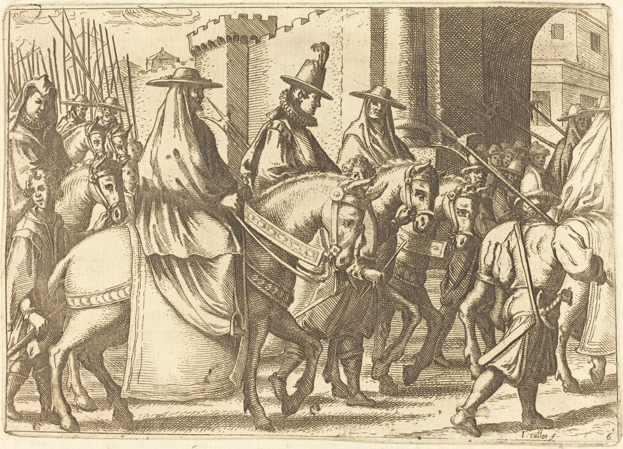 Sisäänpääsy Ferraran kaupunkiin, 1612. tekijältä Jacques Callot