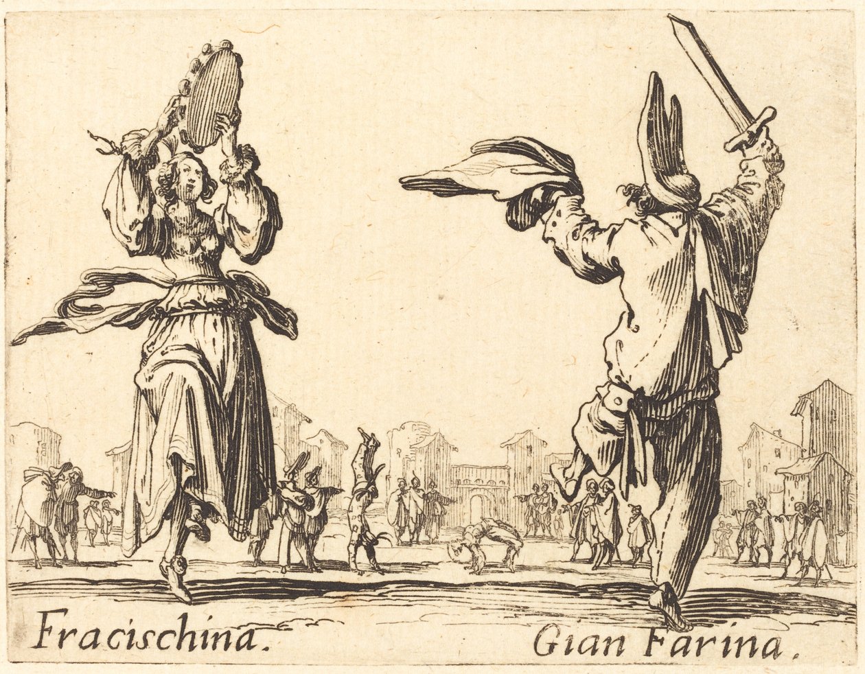 Fracischina ja Gian Farina, n. 1622. tekijältä Jacques Callot