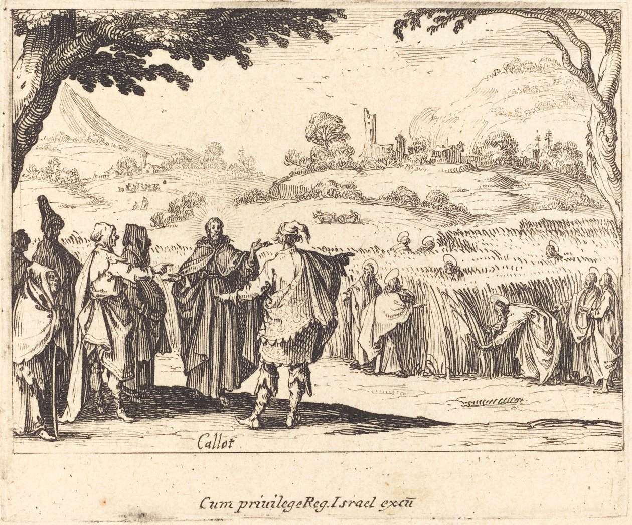 Jeesus fariseusten kanssa, 1635. tekijältä Jacques Callot