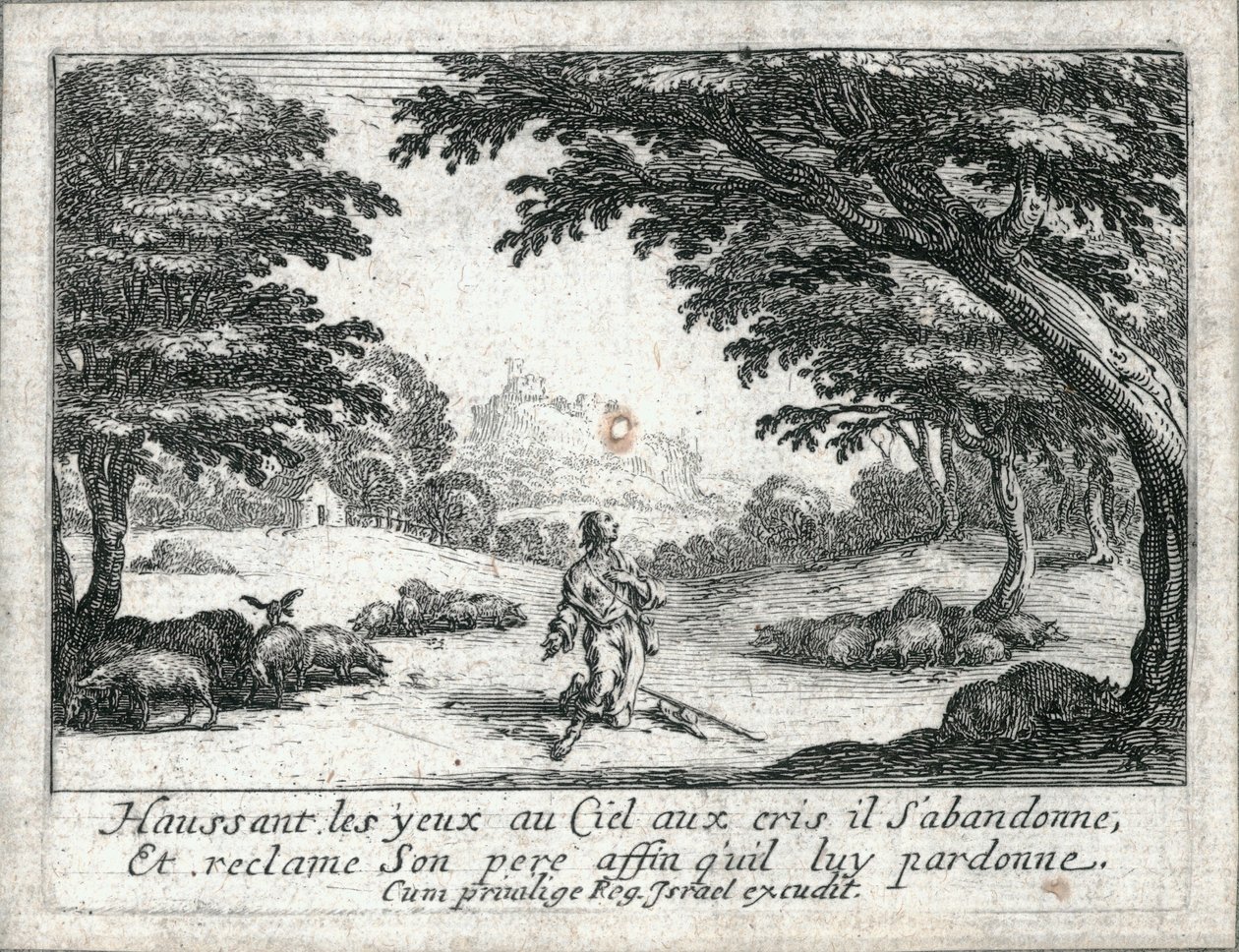 Tuhlaajapojan elämä... (kaiverrus) tekijältä Jacques Callot