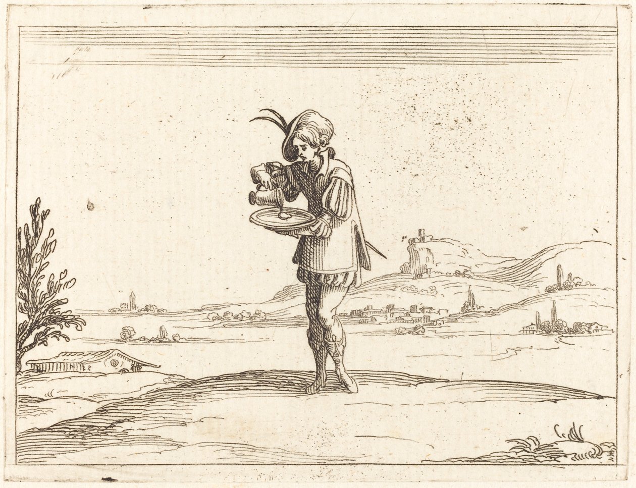 Mies pesemässä helmiä. tekijältä Jacques Callot