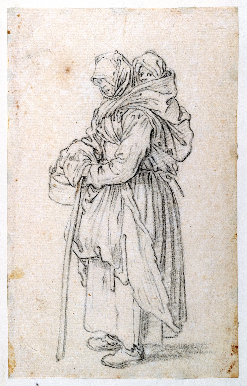 Äiti ja lapsi (musta liitu paperille) tekijältä Jacques Callot