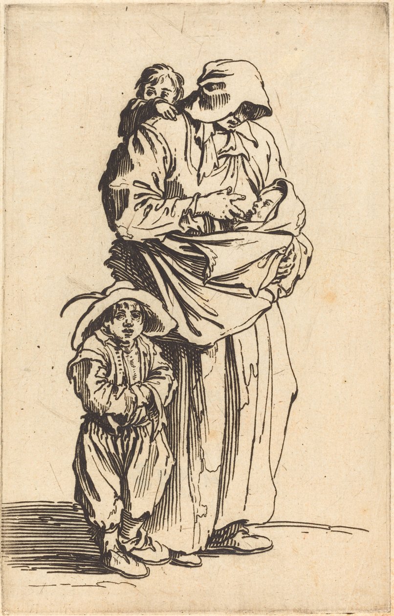 Äiti ja kolme lasta, n. 1622. tekijältä Jacques Callot