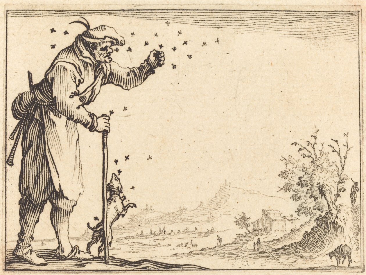 Mehiläisten kimppuun hyökännyt talonpoika tekijältä Jacques Callot