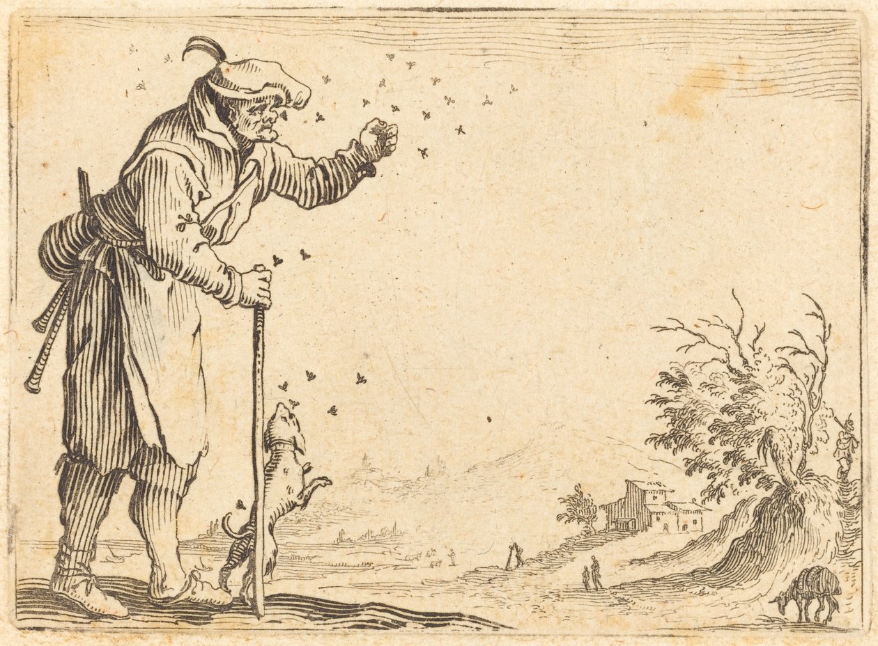 Mehiläisten kimppuun talonpoika n. 1622. tekijältä Jacques Callot