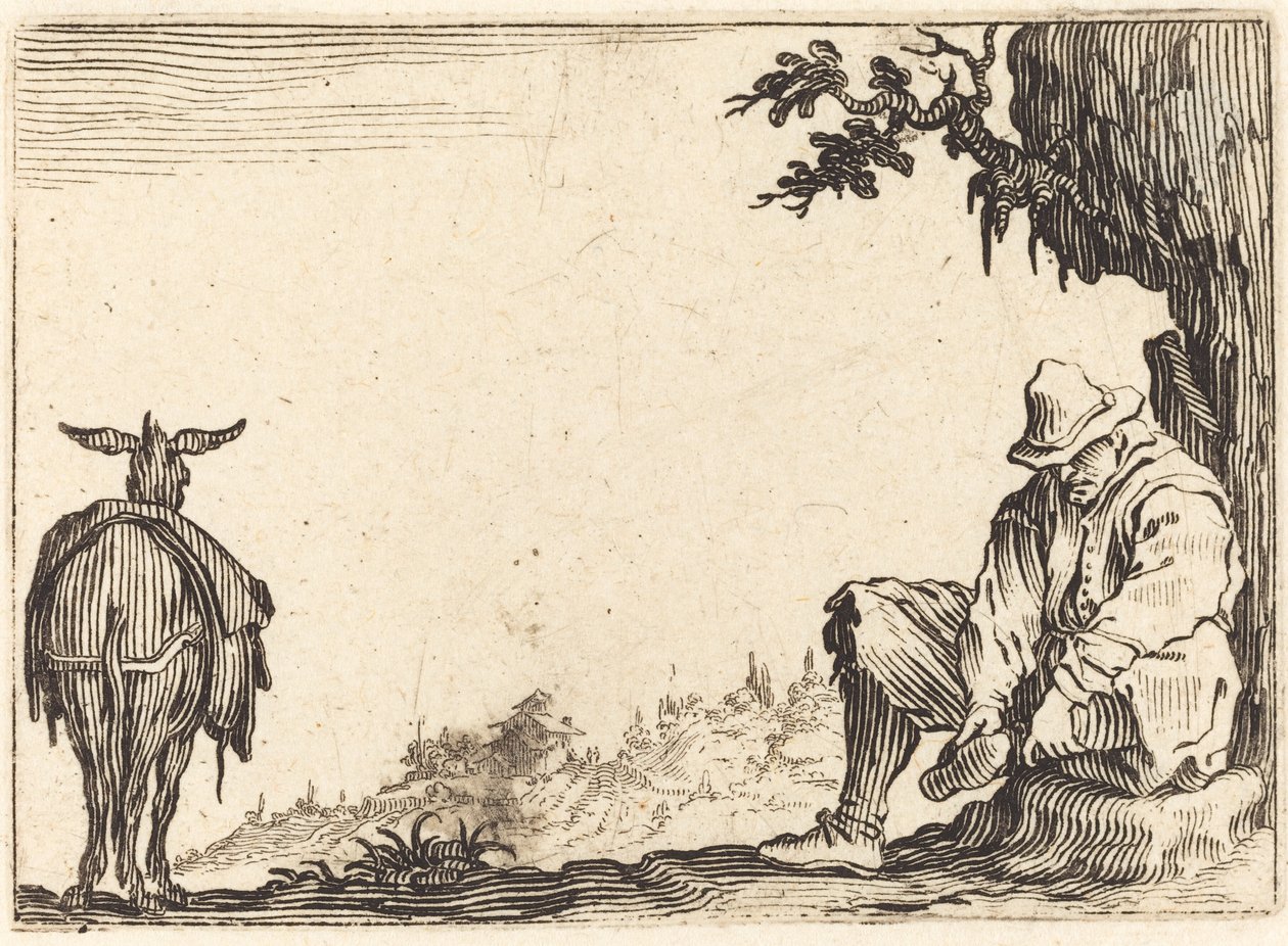 Talonpoika riisumassa kenkänsä, c. 1622. tekijältä Jacques Callot