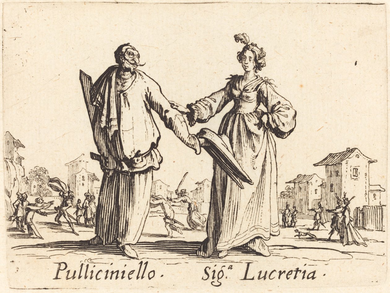 Pulliciniello ja Siga. Lucretia tekijältä Jacques Callot