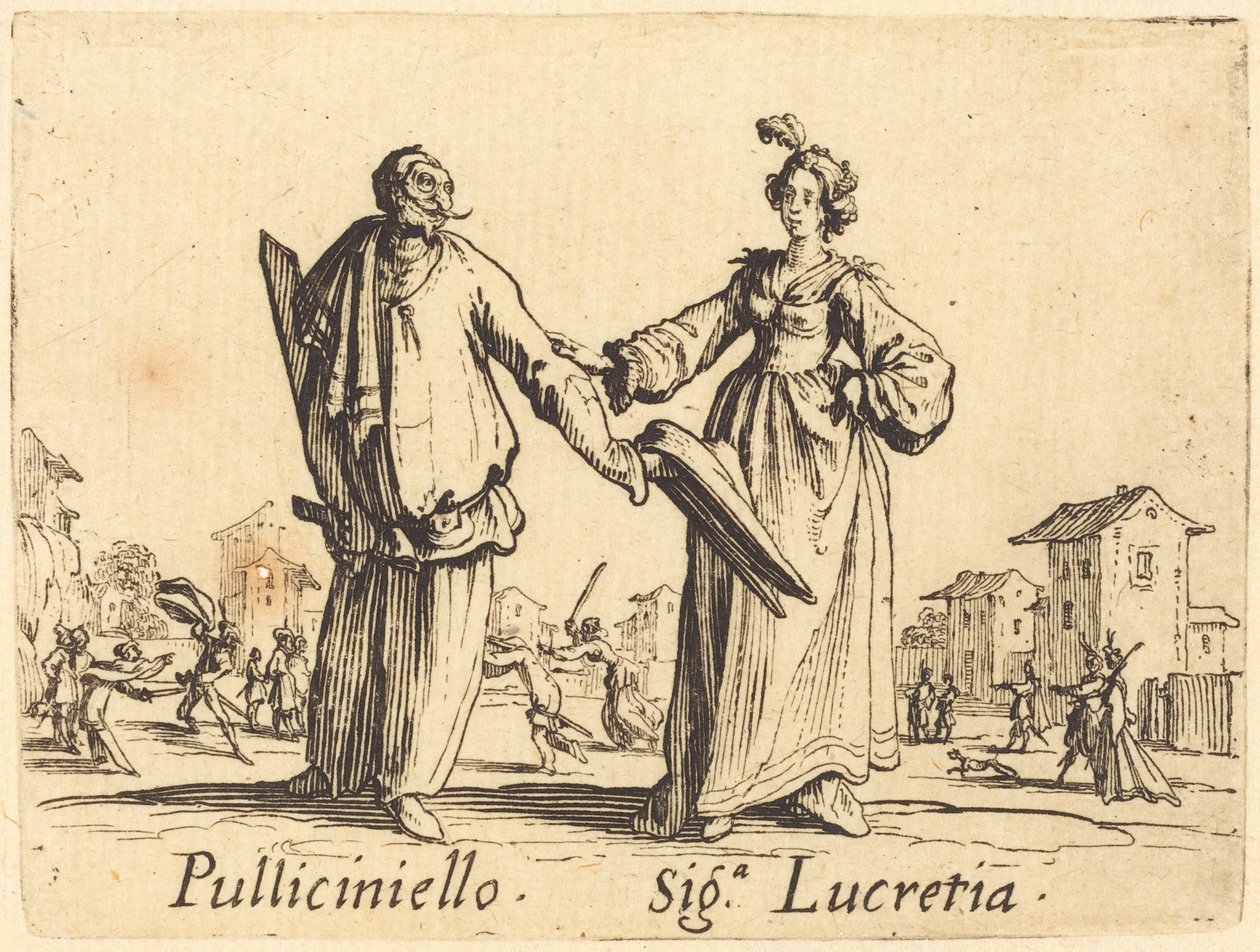 Pulliciniello ja Siga. Lucretia tekijältä Jacques Callot