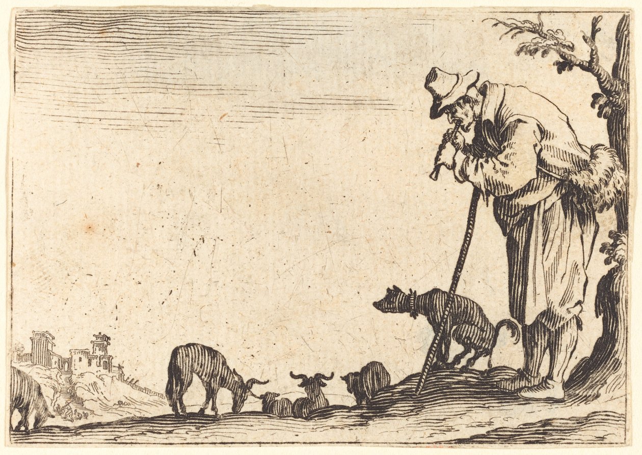 Paimen soittaa huilua tekijältä Jacques Callot