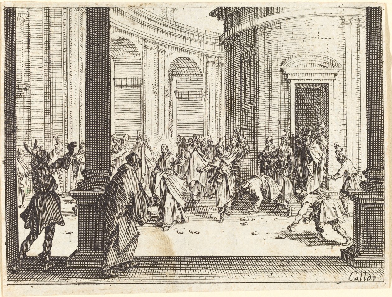 Jeesuksen kivittäminen, 1635. tekijältä Jacques Callot