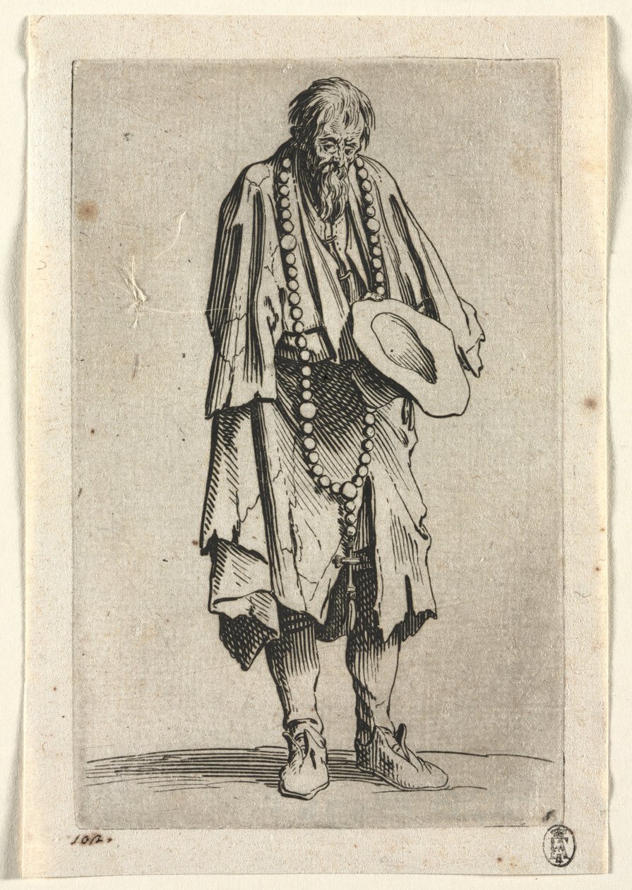 Kerjäläiset: Beggar with Rosary , c. 1623. tekijältä Jacques Callot