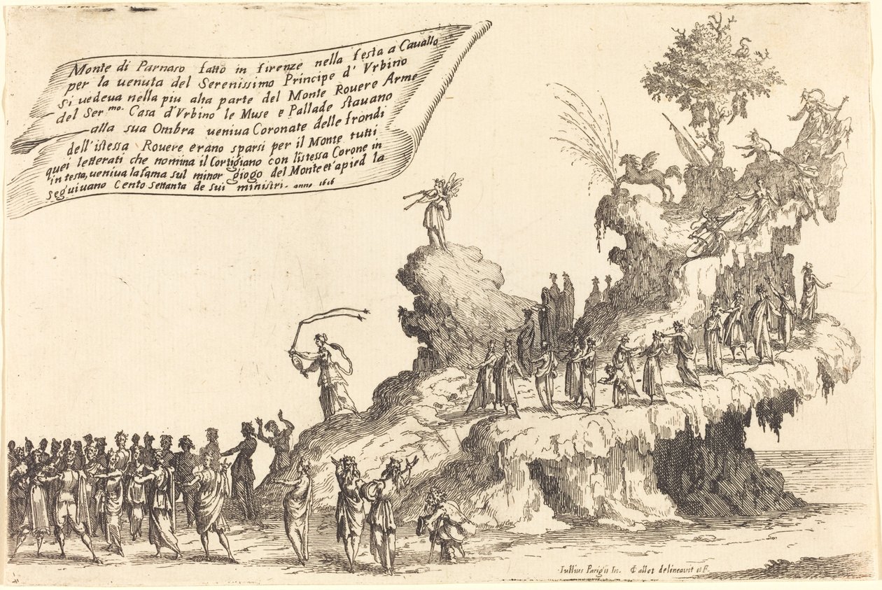 Parnassus-vuoren kelluke, 1616. tekijältä Jacques Callot