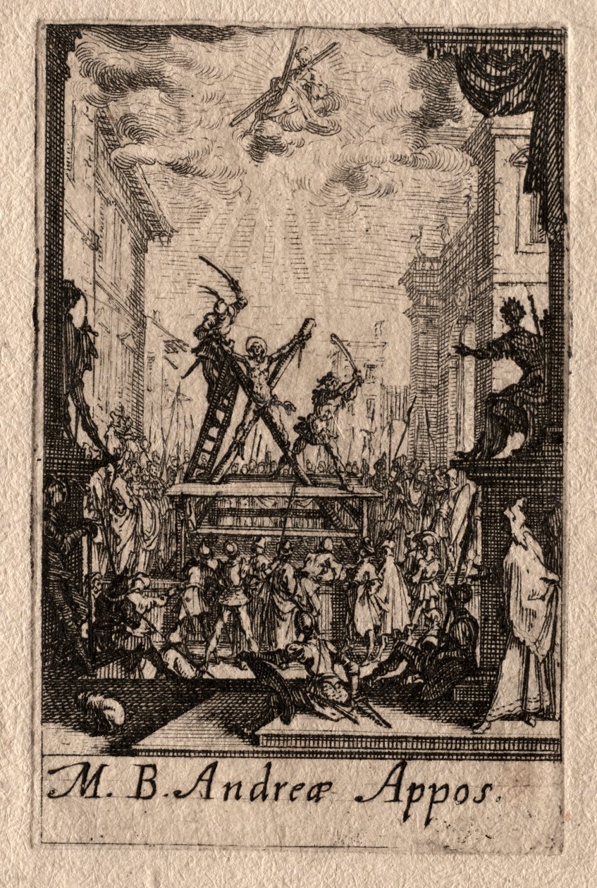 Apostolien marttyyrikuolema: Pyhä Andreas. tekijältä Jacques Callot