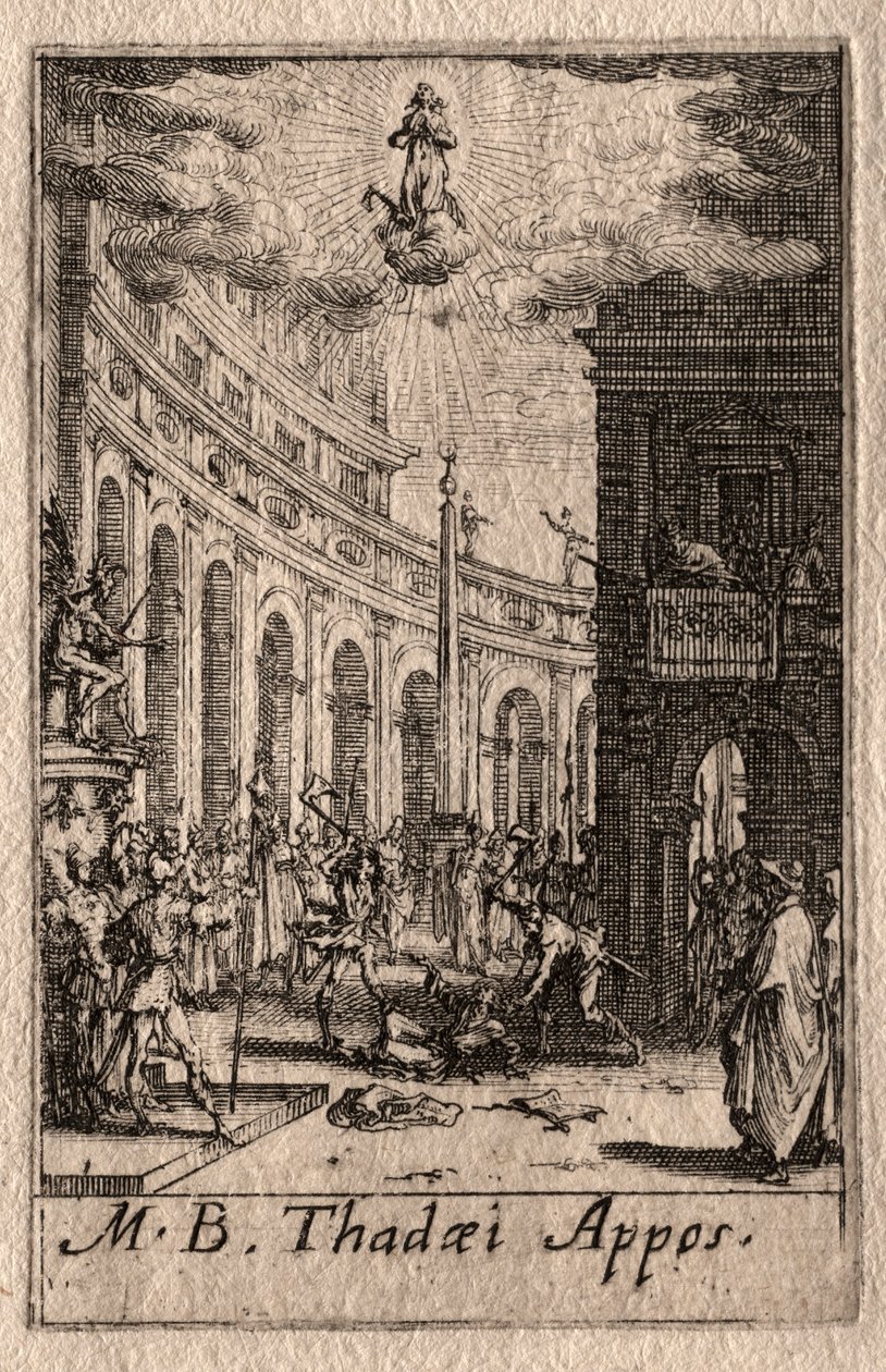 Apostolien marttyyrikuolema: Pyhä Taddeus. tekijältä Jacques Callot