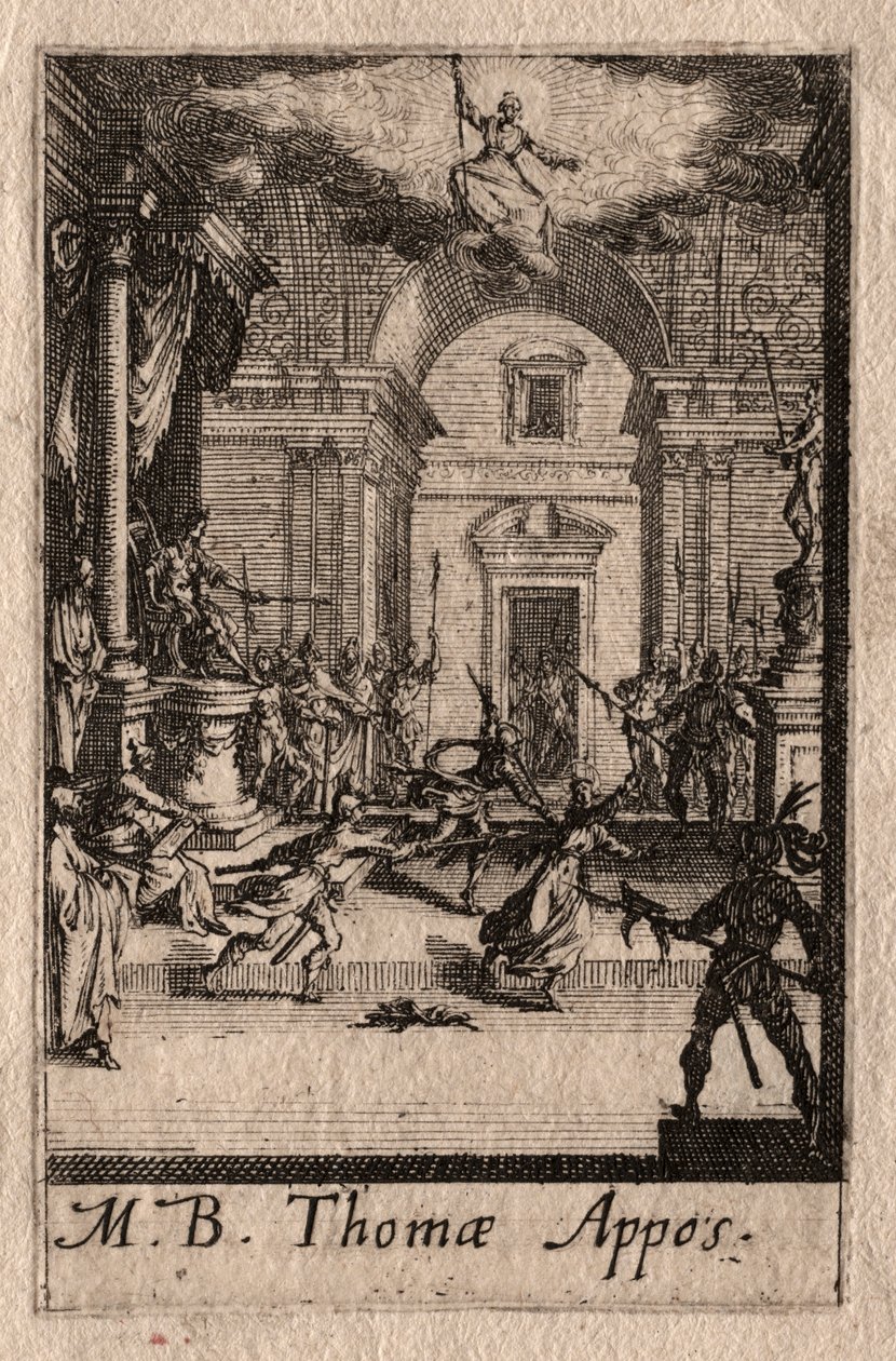 Apostolien marttyyrikuolema: Pyhä Tuomas. tekijältä Jacques Callot