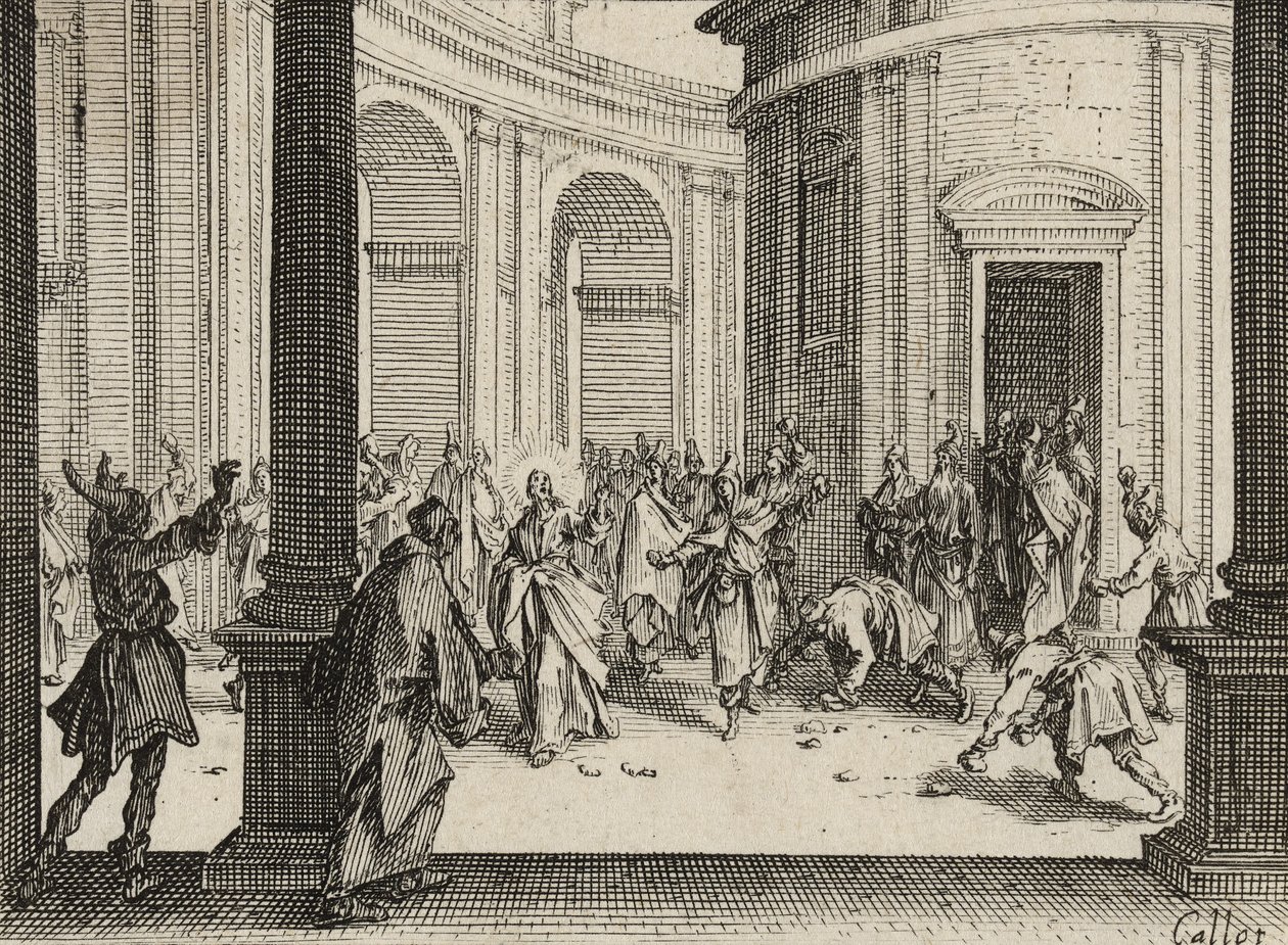 Temppelistä ajetut kauppiaat, 1635 tekijältä Jacques Callot