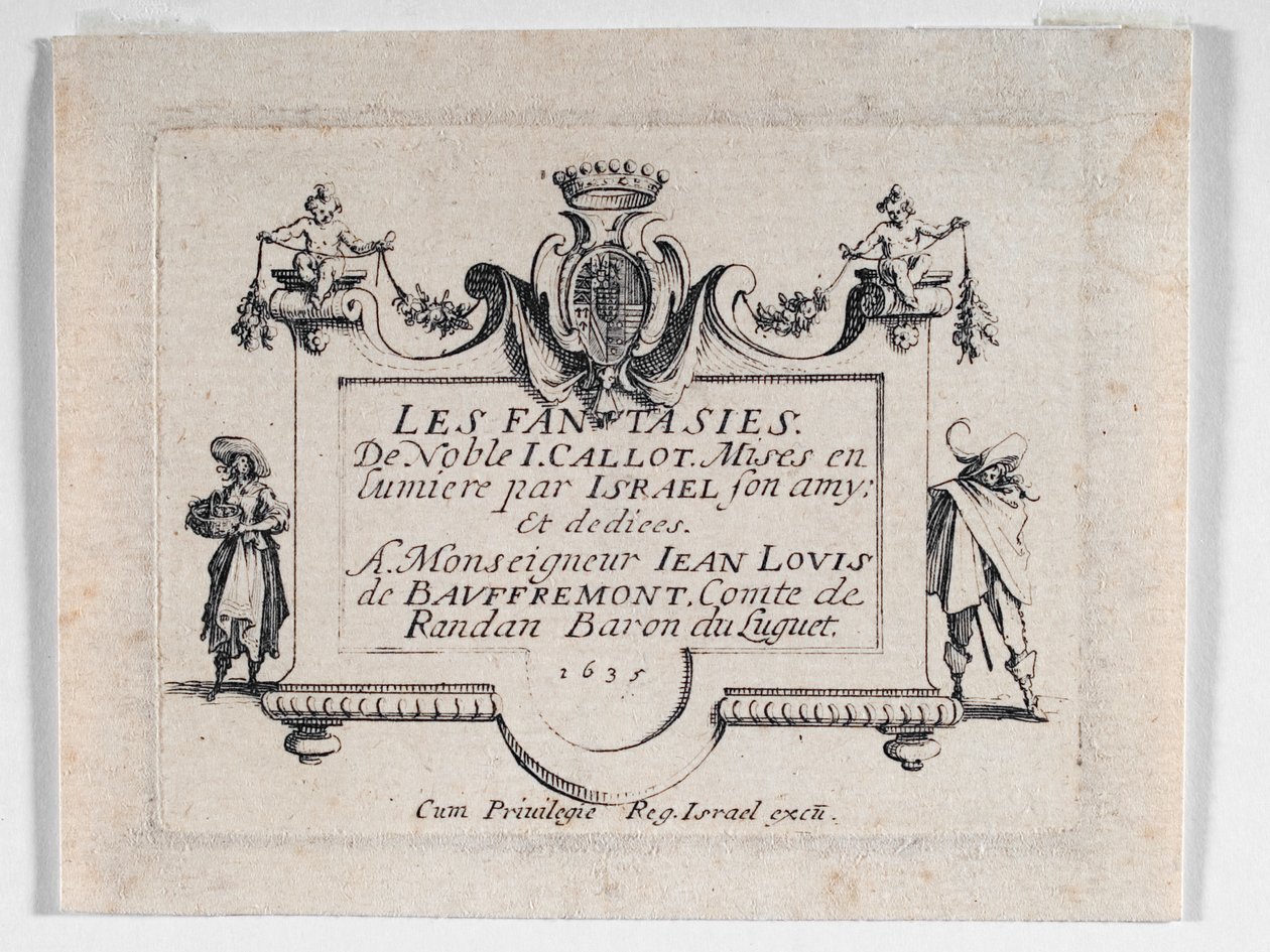 Les Fantaisies ... -teoksen nimiölehti (etsaus) tekijältä Jacques Callot