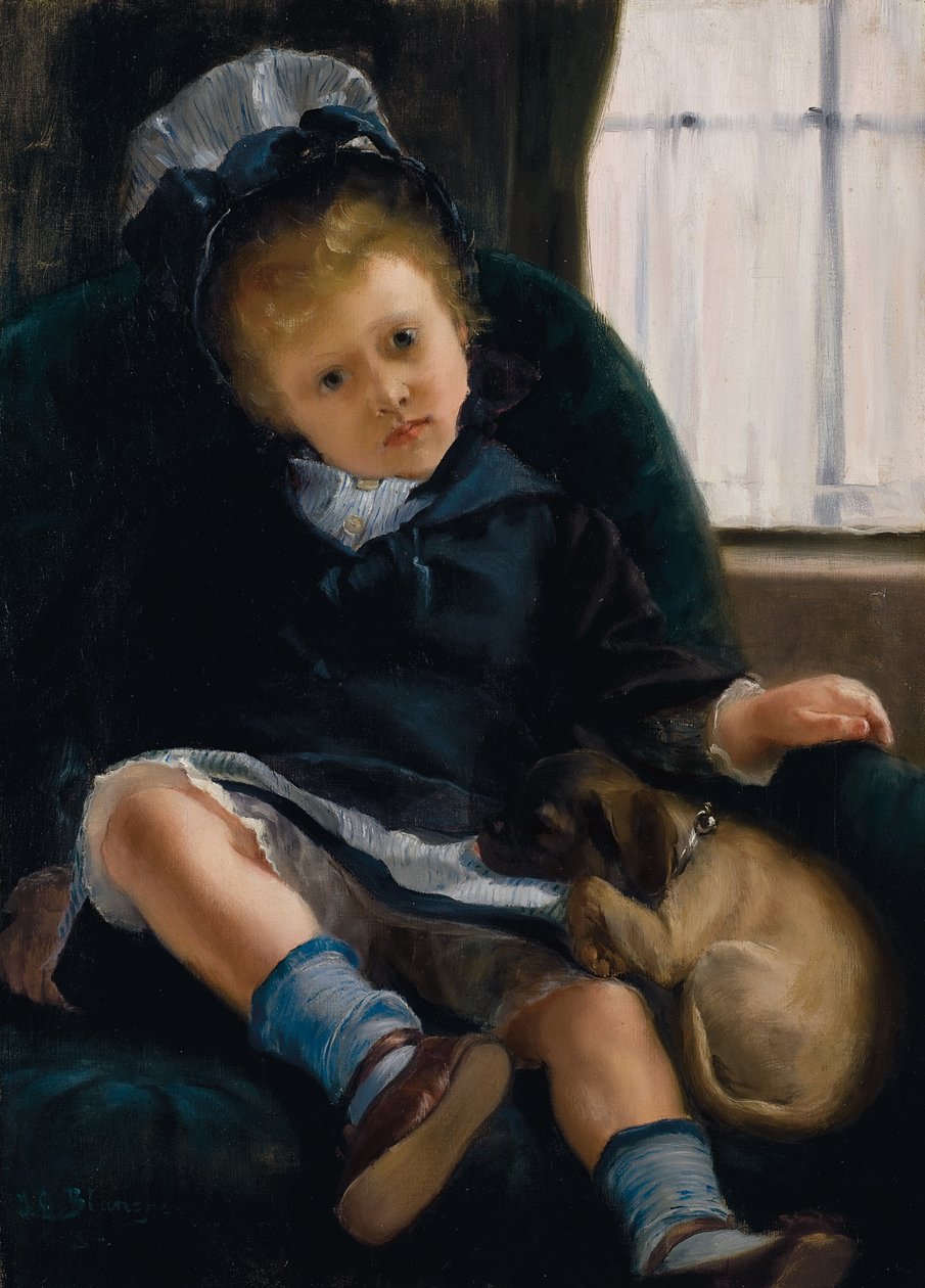 Tyttö ja pentu, n. 1882-1883 tekijältä Jacques Emile Blanche