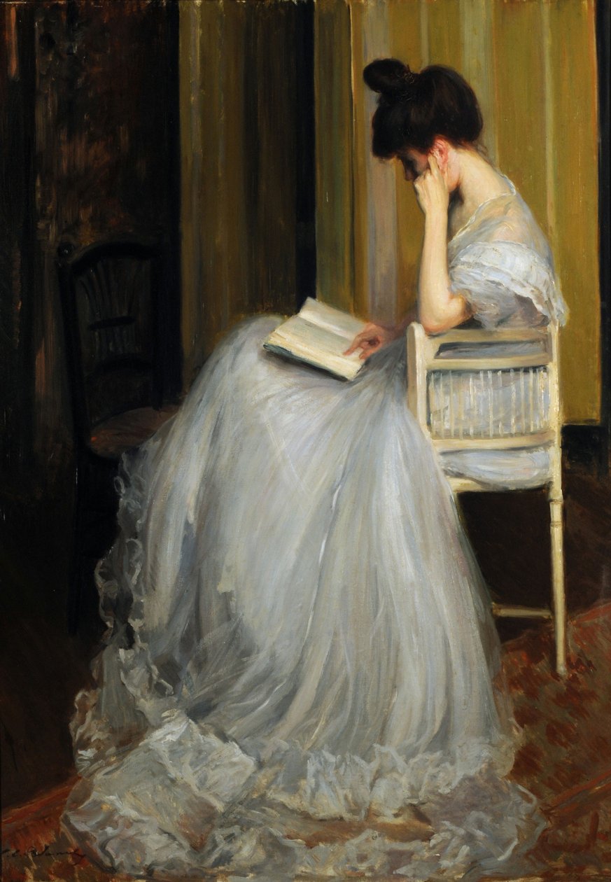 Nainen lukee (öljy kankaalle) tekijältä Jacques Emile Blanche