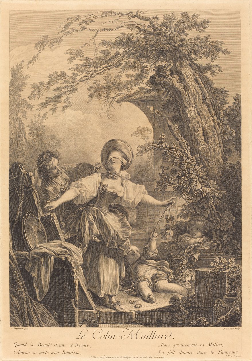Colin Maillard tekijältä Jacques Firmin Beauvarlet after Jean Honoré Fragonard