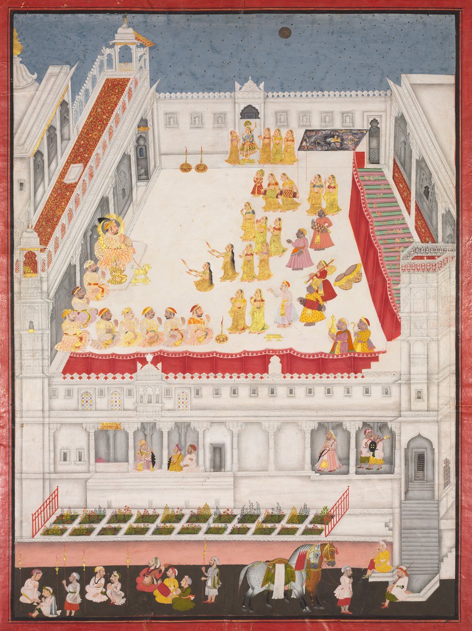 Maharana Jagat Singh osallistuu Rasleelaan, 1736. tekijältä Jai Ram