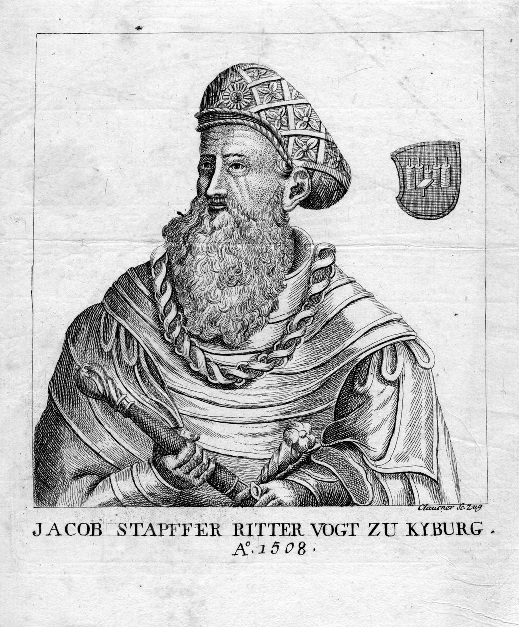 kaiverrettu muotokuva tekijältä Jakob Joseph Clausner