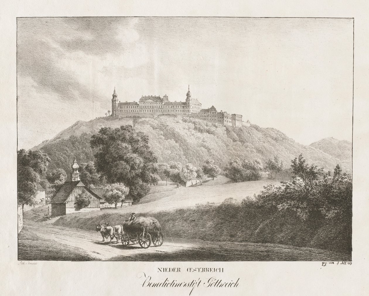 Ala-Itävalta, benediktiiniläisluostari Gottereichissa, 1819. tekijältä Jakob Alt