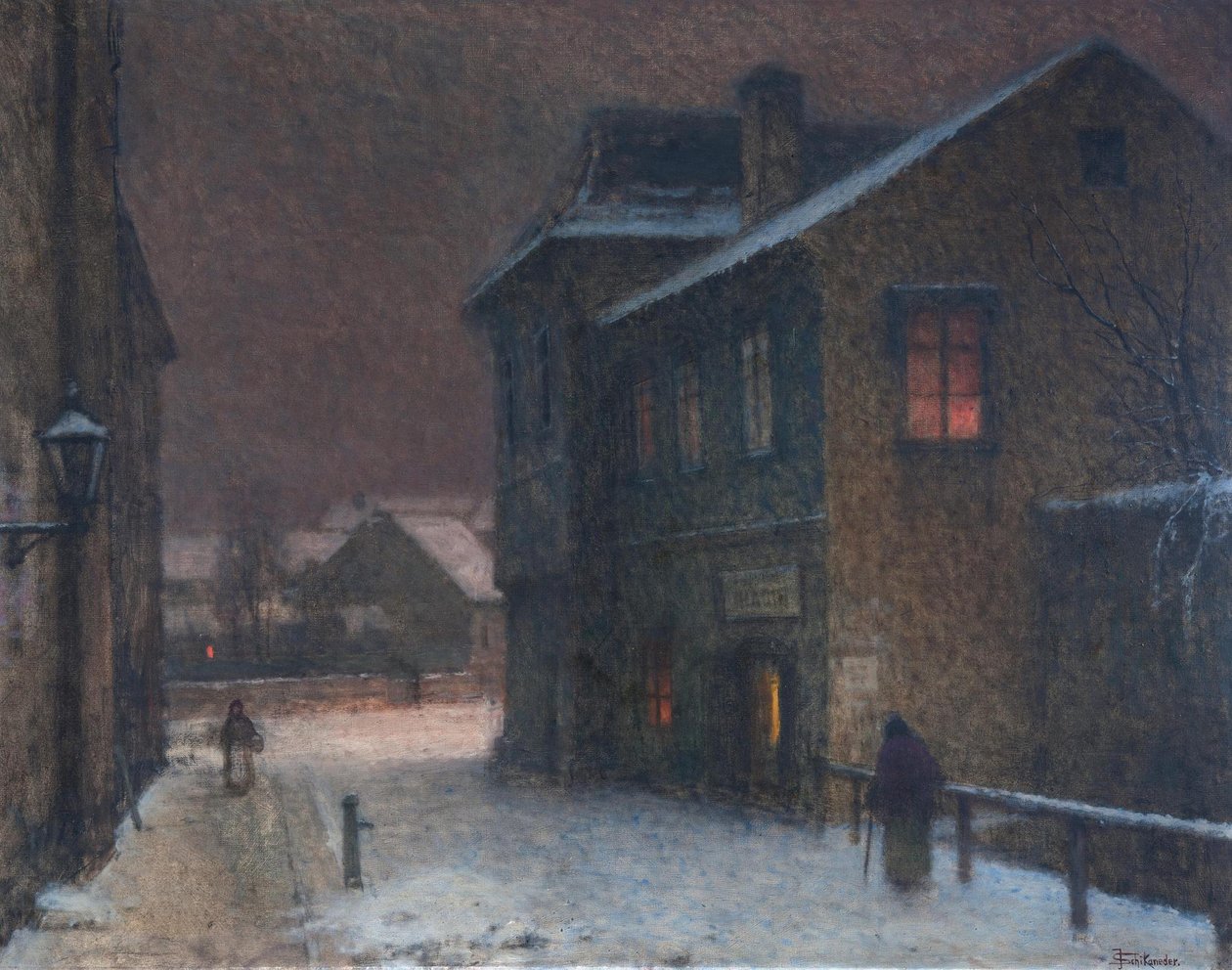 Katu lumessa, 1907-1909 tekijältä Jakub Schikaneder