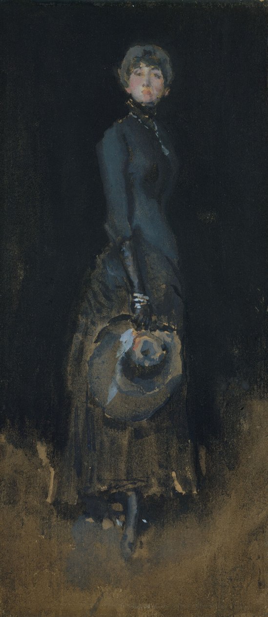 Lady in Grey, n. 1883 (wc ja guassi tummanruskealle kudospaperille) tekijältä James Abbott McNeill Whistler