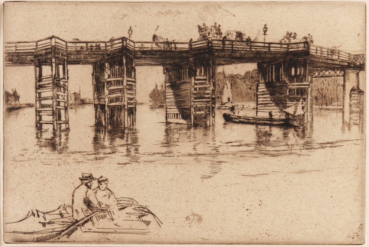 Old Putney Bridge, 1879 (etsaus paperille) tekijältä James Abbott McNeill Whistler
