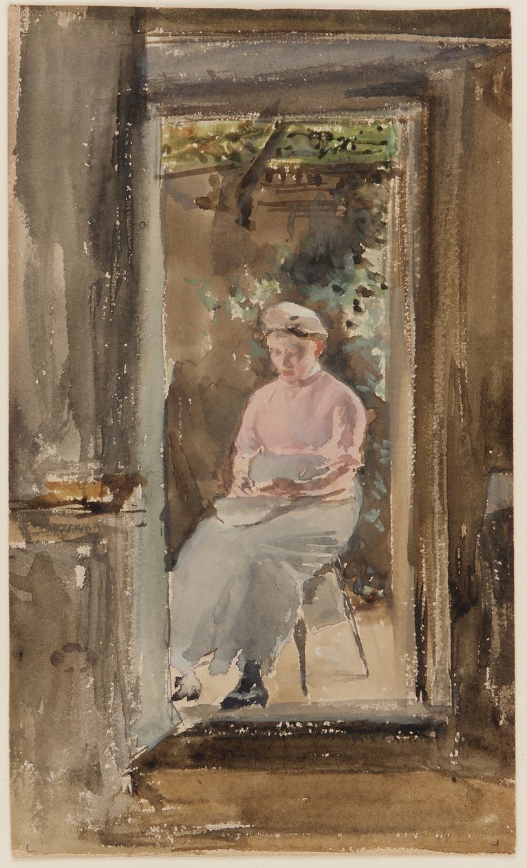 Vaaleanpunainen muistiinpano: Shelling Peas, 188384 tekijältä James Abbott McNeill Whistler
