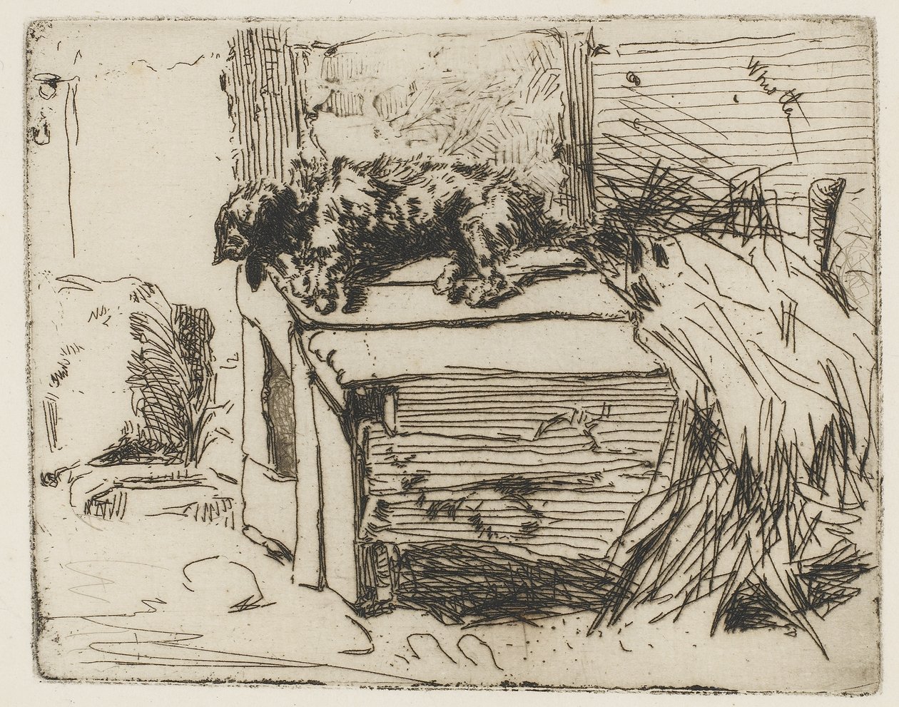The Dog on the Kennel, 1858 (etsaus paperille) tekijältä James Abbott McNeill Whistler