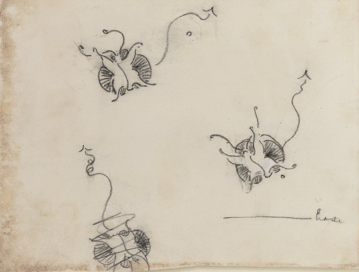 Kolme Whistler-perhosta ja tuhoutunut luonnos, n. 1890 (kynä ja kiinalainen valkoinen litografisella siirtopaperilla) tekijältä James Abbott McNeill Whistler