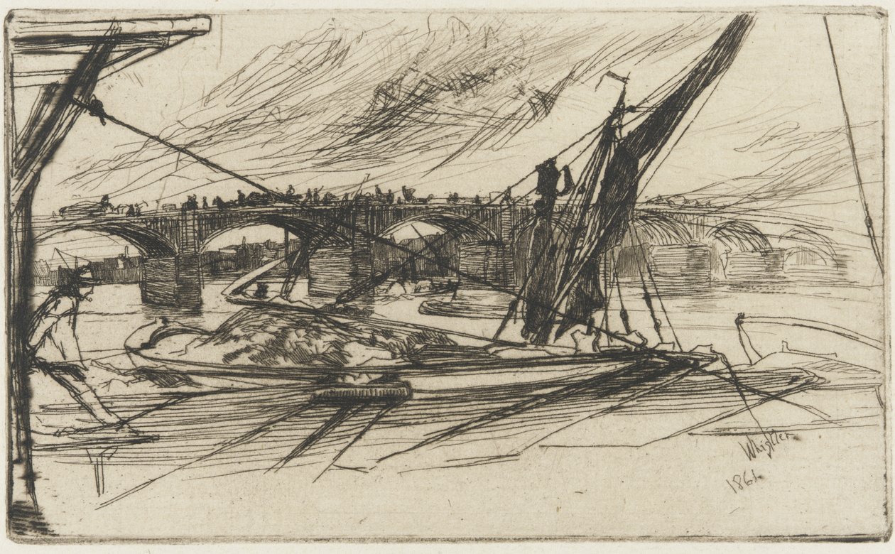 Vauxhall Bridge, 1861 (etsaus paperille) tekijältä James Abbott McNeill Whistler