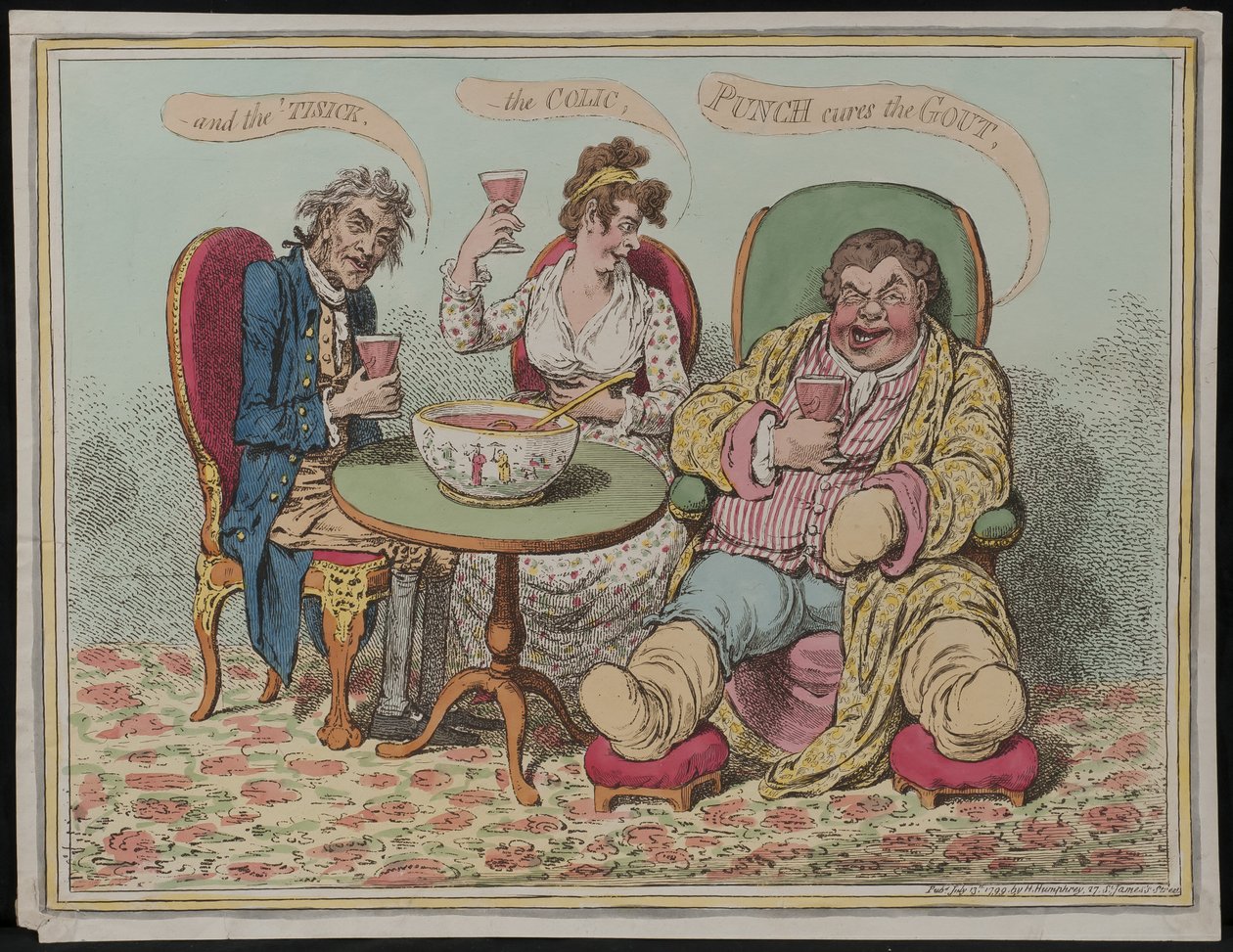 Booli parantaa kihdin, koliikin ja kouristelun, 1799. tekijältä James Gillray