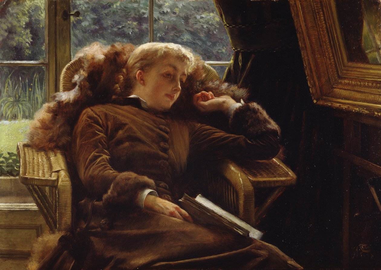 Haaveilu: Rouva Newton makaamassa tuolissa tekijältä James Jacques Joseph Tissot